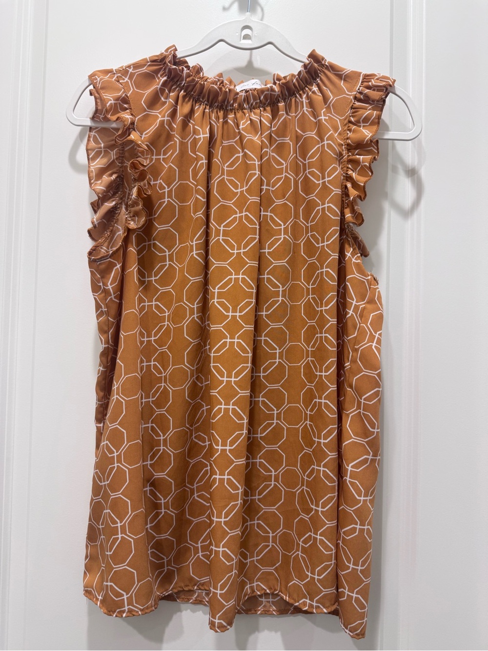 Ces Femme Rust Geometric Ruffle Sleeve Blouse